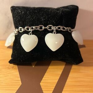 Silver with White Heart Charm Bracelet